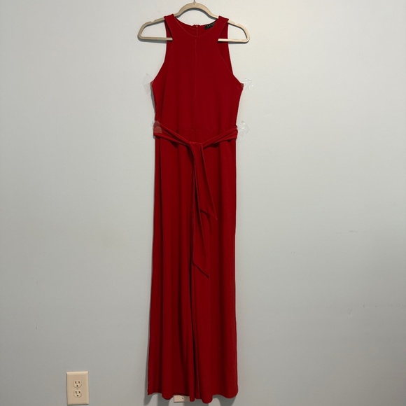 Lauren Ralph Lauren Women’s Jumpsuit Red Wide Leg Belted Formal Stretch Size S - Picture 1 of 7